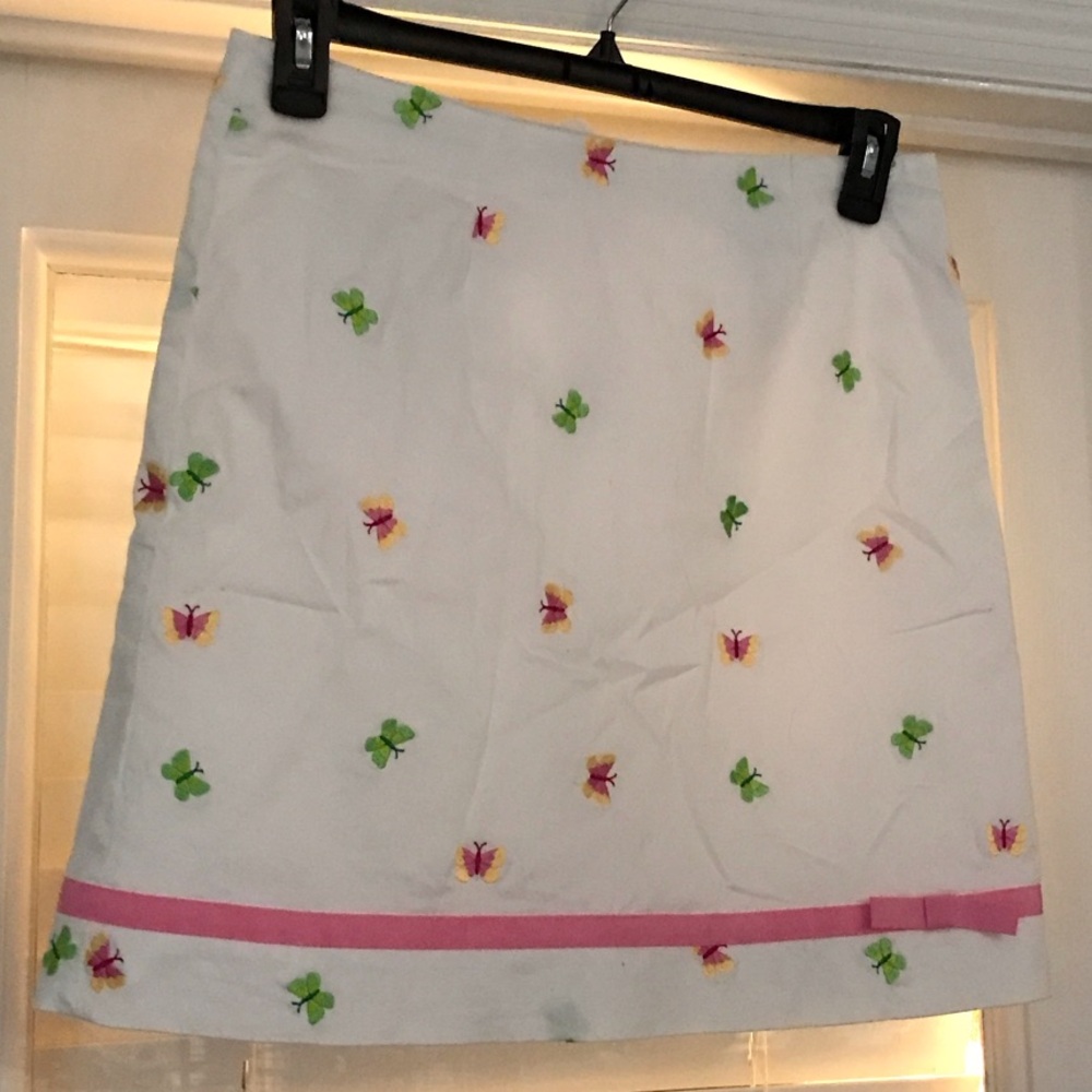 Lilly Pulitzer White Skirt with Pink and Green butterflies